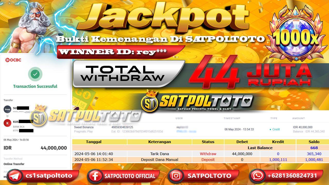 JACKPOT SLOT SWEET BONANZA - 06 MAY 2024