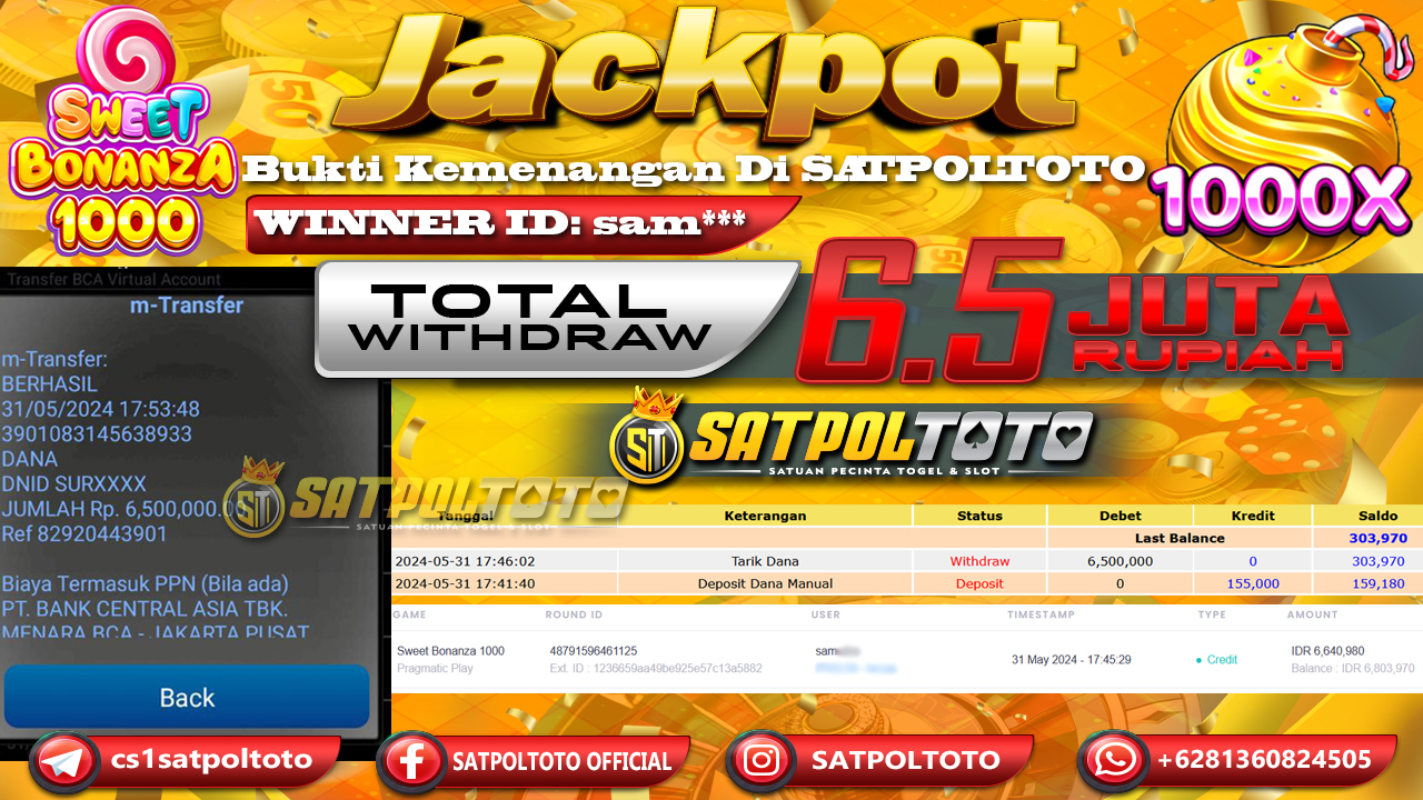 JACKPOT SLOT SWEET BONANZA 1000 - 31 MAY 2024